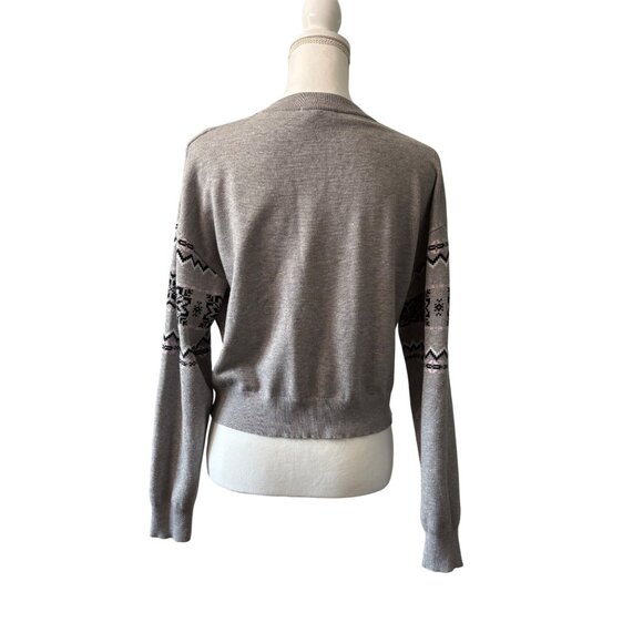 Womens Gray Knit Sweater Black Fair Isle Pattern Crew Neck Long Sleeve Size S - Picture 3 of 12